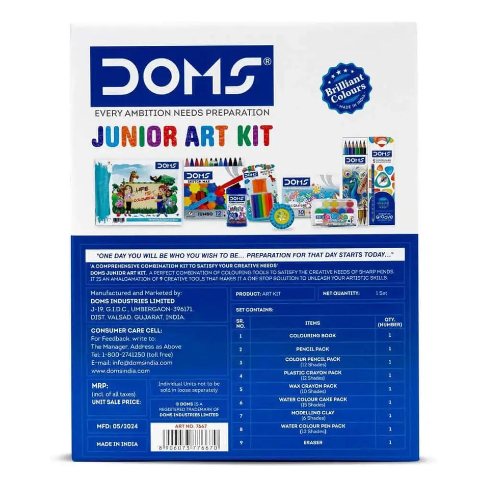DOMS Junior Art Kit | Comes With Transparent Zipper Bag | Combination of 8 Stationery Items - Art Kits