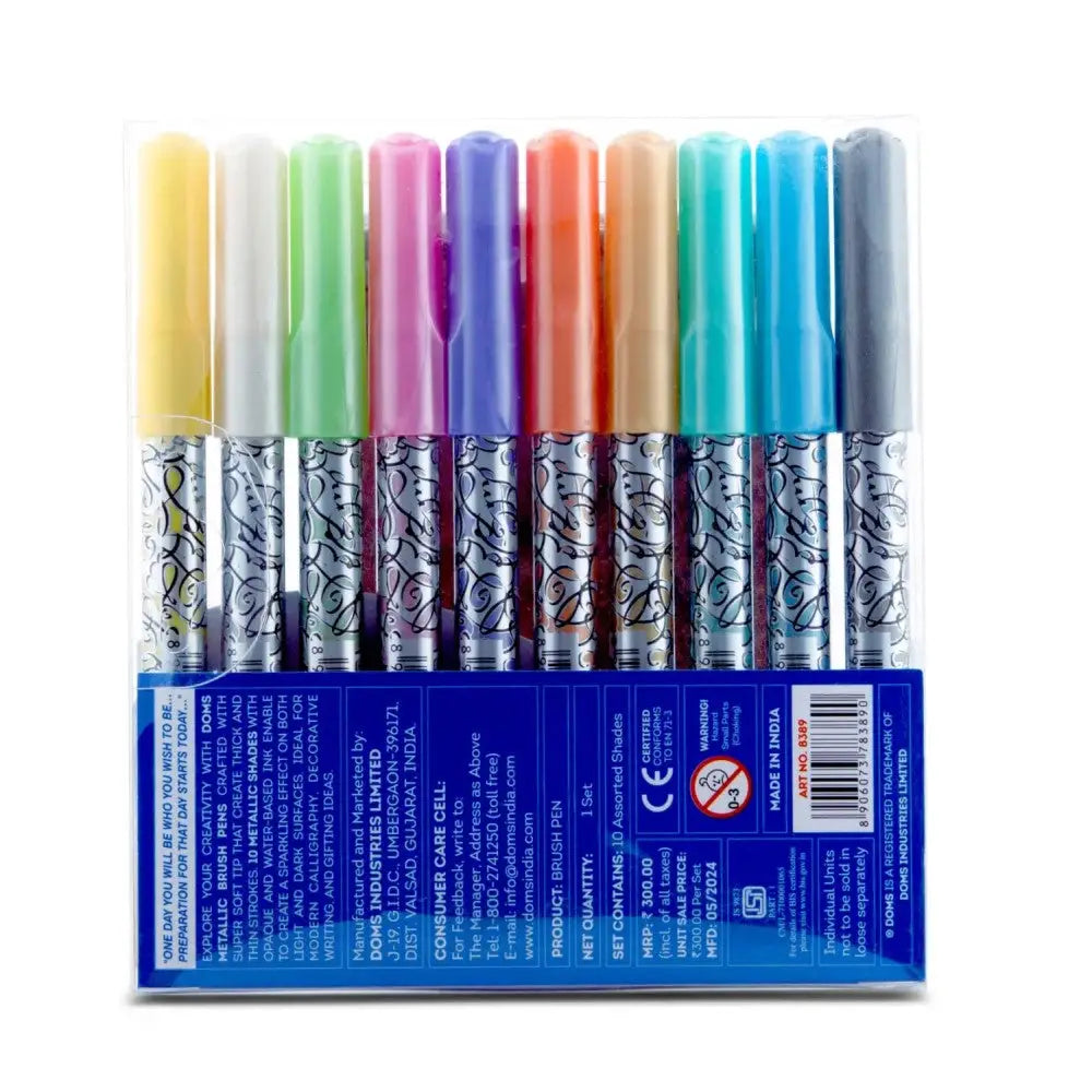 DOMS Metallic Brush Pen Set of 10 Shades - Brush Pens