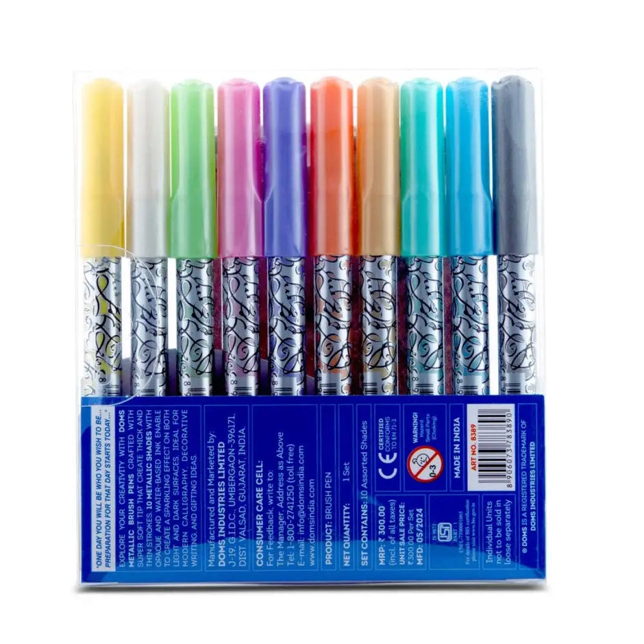 DOMS Metallic Brush Pen Set of 10 Shades - Brush Pens