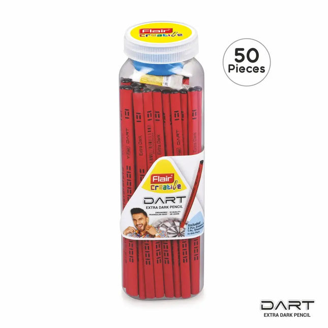 Flair Creative Dart Extra Dark Pencils | Includes Eraser and Sharpener - 50 - Pencils