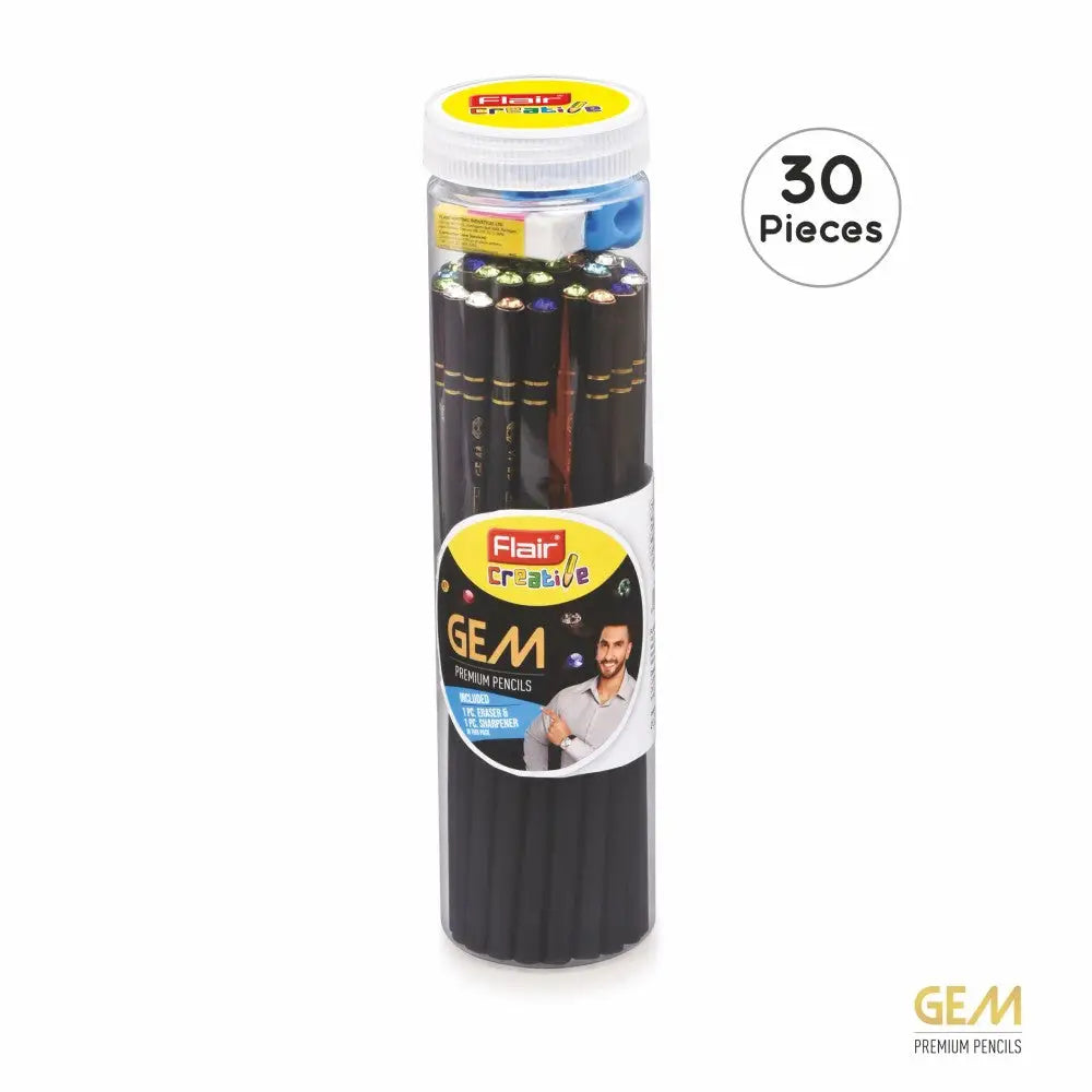 Flair Creative Gem Extra Dark Pencils | Includes Eraser and Sharpener - 30 - Pencils