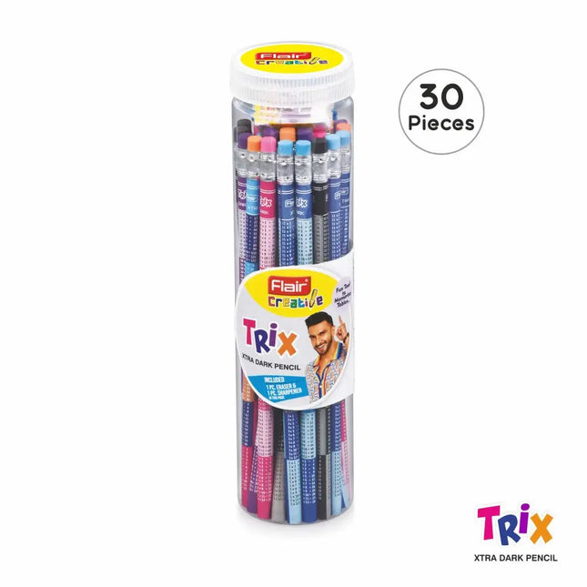 Flair Creative Trix Extra Dark Pencil | Includes Eraser and Sharpener - 30 - Pencils