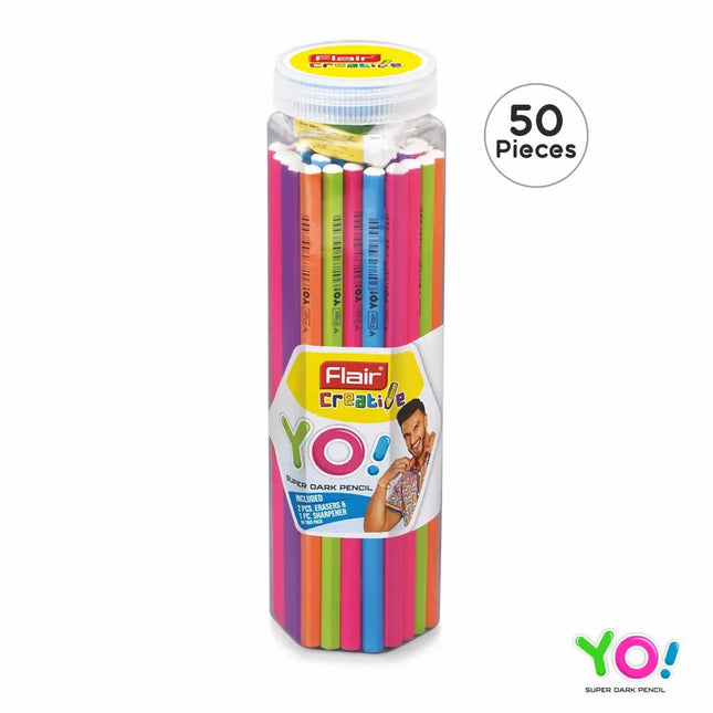 Flair Creative YO! Super Dark Pencils | Includes Eraser and Sharpener - 50 - Pencils