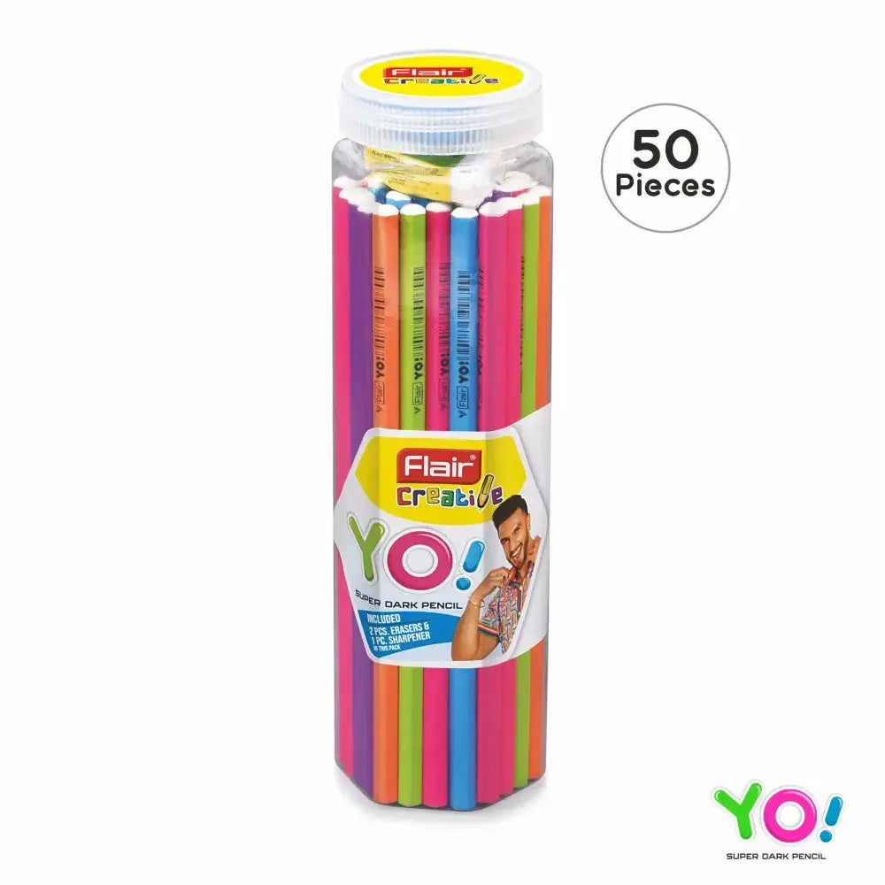 Flair Creative YO! Super Dark Pencils | Includes Eraser and Sharpener - 50 - Pencils