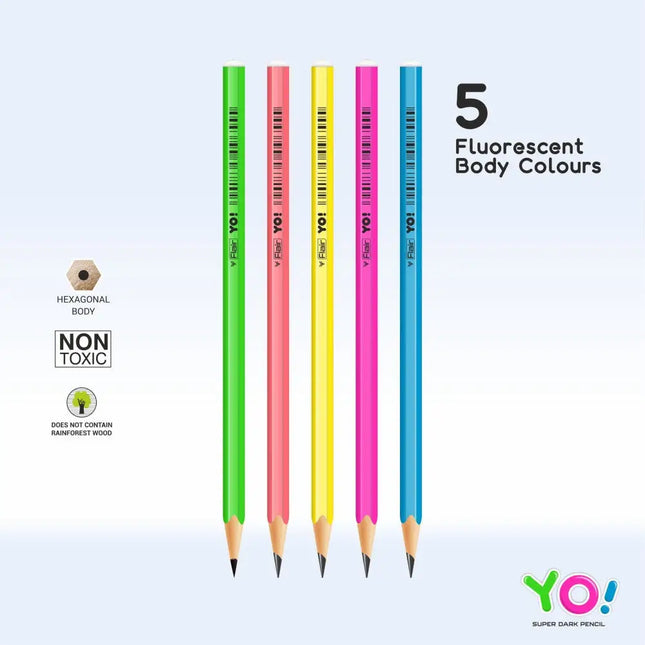 Flair Creative YO! Super Dark Pencils | Includes Eraser and Sharpener - 50 - Pencils