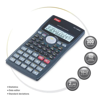 Flair FC-100MS Scientific Calculator | 300 Functions and 2 Line Display - Calculators
