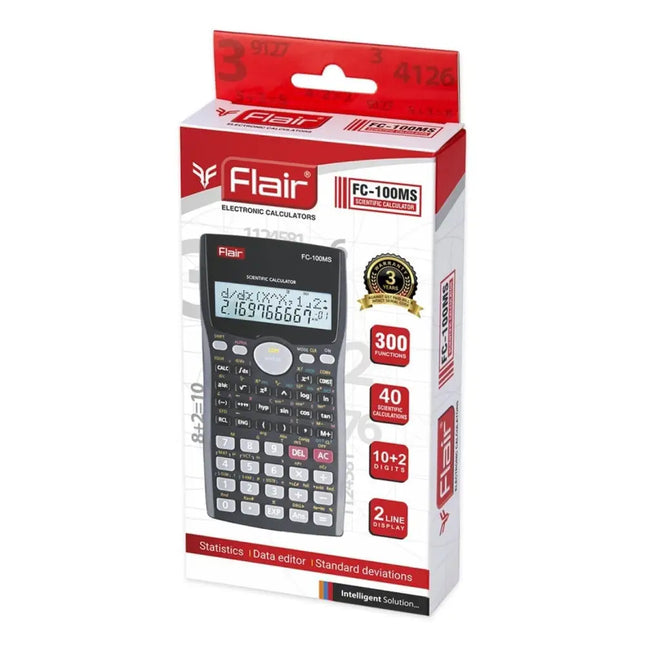Flair FC-100MS Scientific Calculator | 300 Functions and 2 Line Display - Calculators