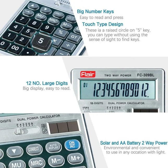Flair FC-309BL 12 Digits Desktop Calculator - Calculators