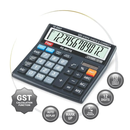 Flair FC-501TX 12 Digits GST Desktop Calculator - Calculators