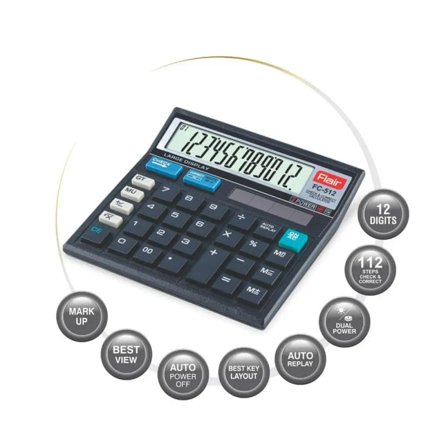 Flair FC-512 12 Digits Desktop Calculator - Calculators