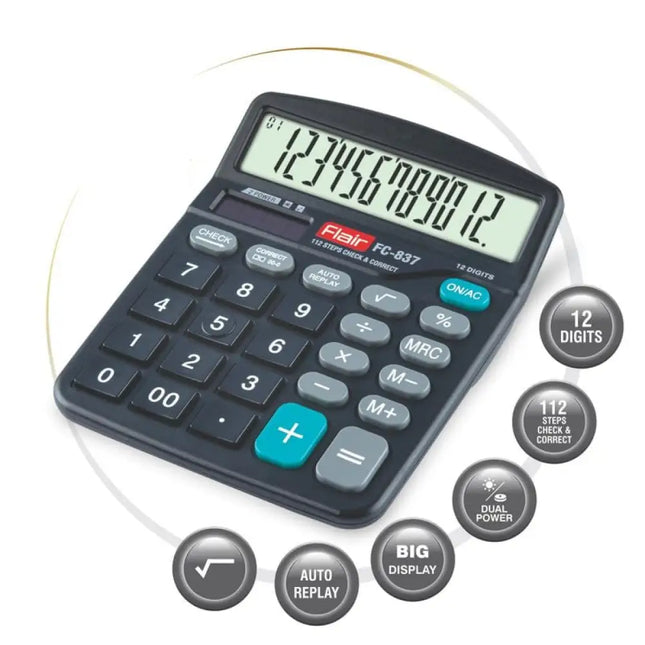 Flair FC-837 12 Digits Desktop Calculator - Calculators