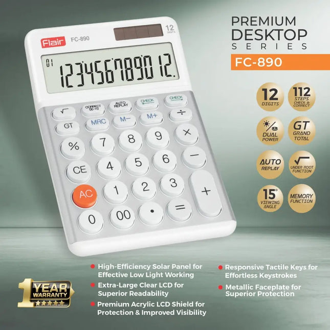 Flair FC-890 12 Digits Desktop Calculator - Calculators