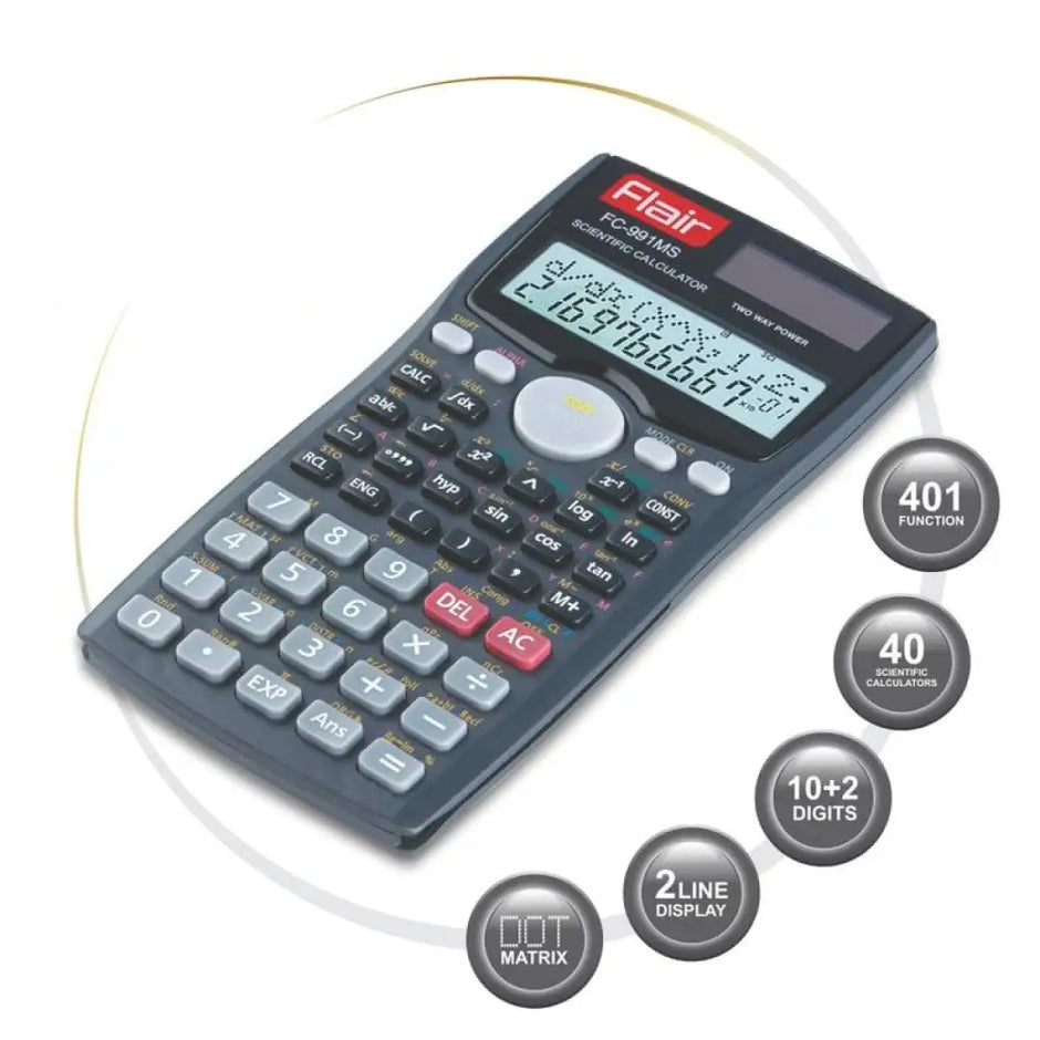 Flair FC-991MS Scientific Calculator | 401 Functions and 2 Line Display - Calculators