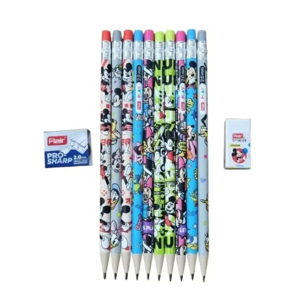 Flair Play 2.0mm Mechanical Pencil | Pack of 10 | Includes 1 Eraser and 1 Sharpener - Mechanical Pencil