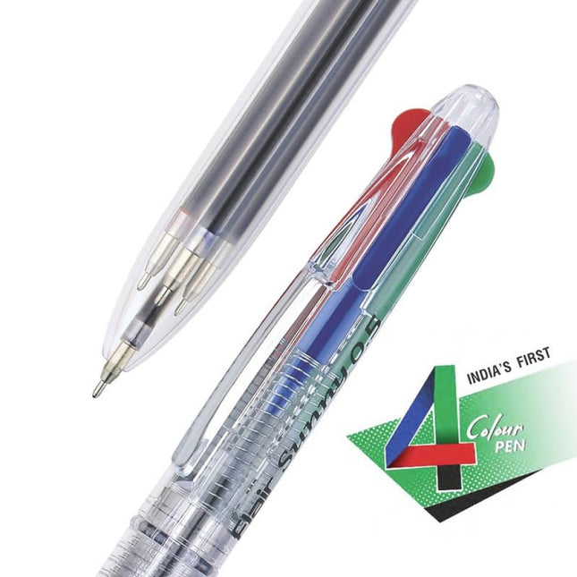 Flair Sunny 4 Colour Retractable Ball Pen showcasing the vibrant ink colors and ergonomic design for versatile writing.