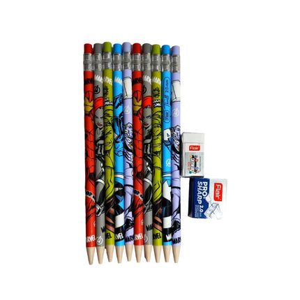 Flair Thrill 2.0mm Mechanical Pencil | Pack of 10 | Includes 1 Eraser and 1 Sharpener, featuring Marvel Avengers designs.