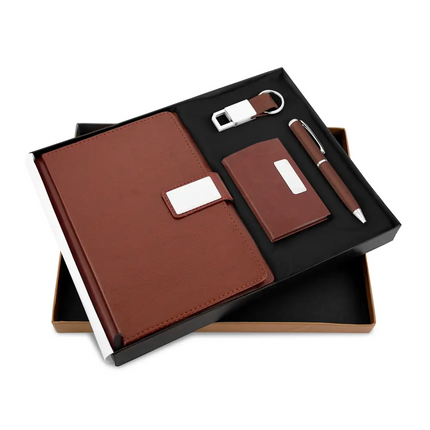 GifMor Premium 9033 Tan - A5 Diary Keychain Card Holder and Pen Gift Set - Gift Set