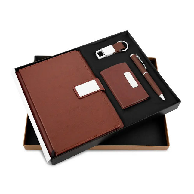 GifMor Premium 9033 Tan - A5 Diary Keychain Card Holder and Pen Gift Set - Gift Set