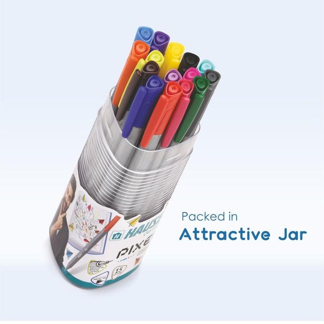 Hauser Artz Pixel Fineliner 15 Shades in an attractive jar with vibrant colors for precise artwork and note-taking.