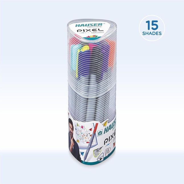 Hauser Artz Pixel Fineliner 15 Shades pack featuring colorful fine liners in a durable container.