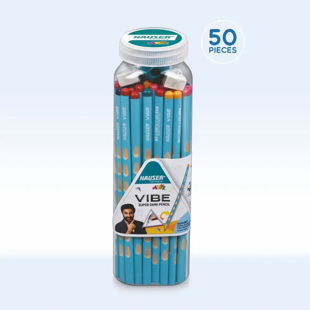 Hauser Artz Vibe Super Dark Pencil | Includes Eraser and Sharpener - 50 - Pencils