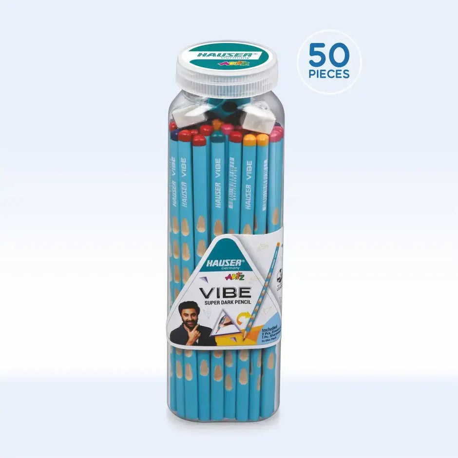 Hauser Artz Vibe Super Dark Pencil | Includes Eraser and Sharpener - 50 - Pencils