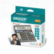 Hauser HC-512G 12 Digits Desktop Calculator packaging with golden metal cladding and easy-to-read display.