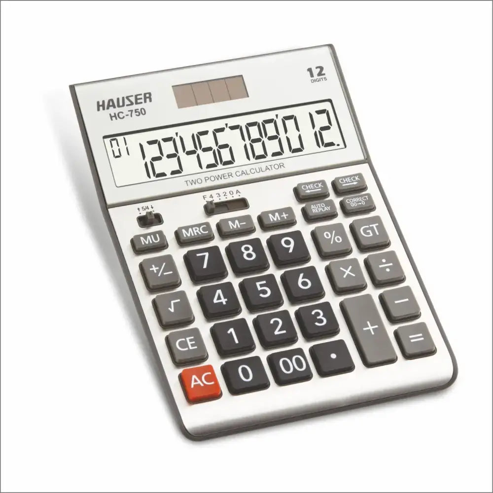 Hauser HC-750 12 Digits Desktop Calculator with 12-digit display and dual power system.