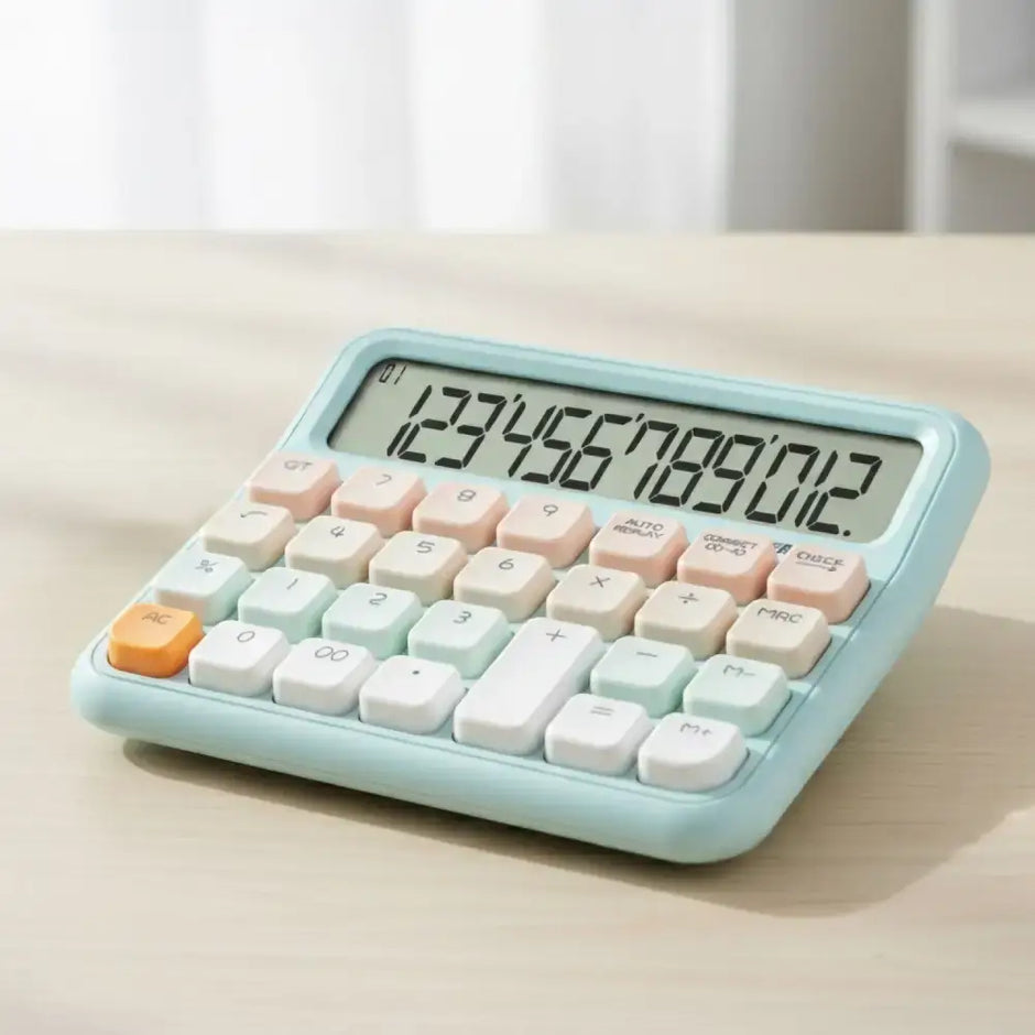 Hauser HC-801 12 Digits Desktop Calculator with oversized buttons and large LCD display.