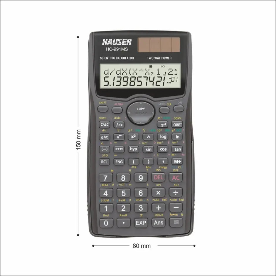Hauser HC-991MS Scientific Calculator | 401 Functions and 2 Line Display with ergonomic design and dual power.
