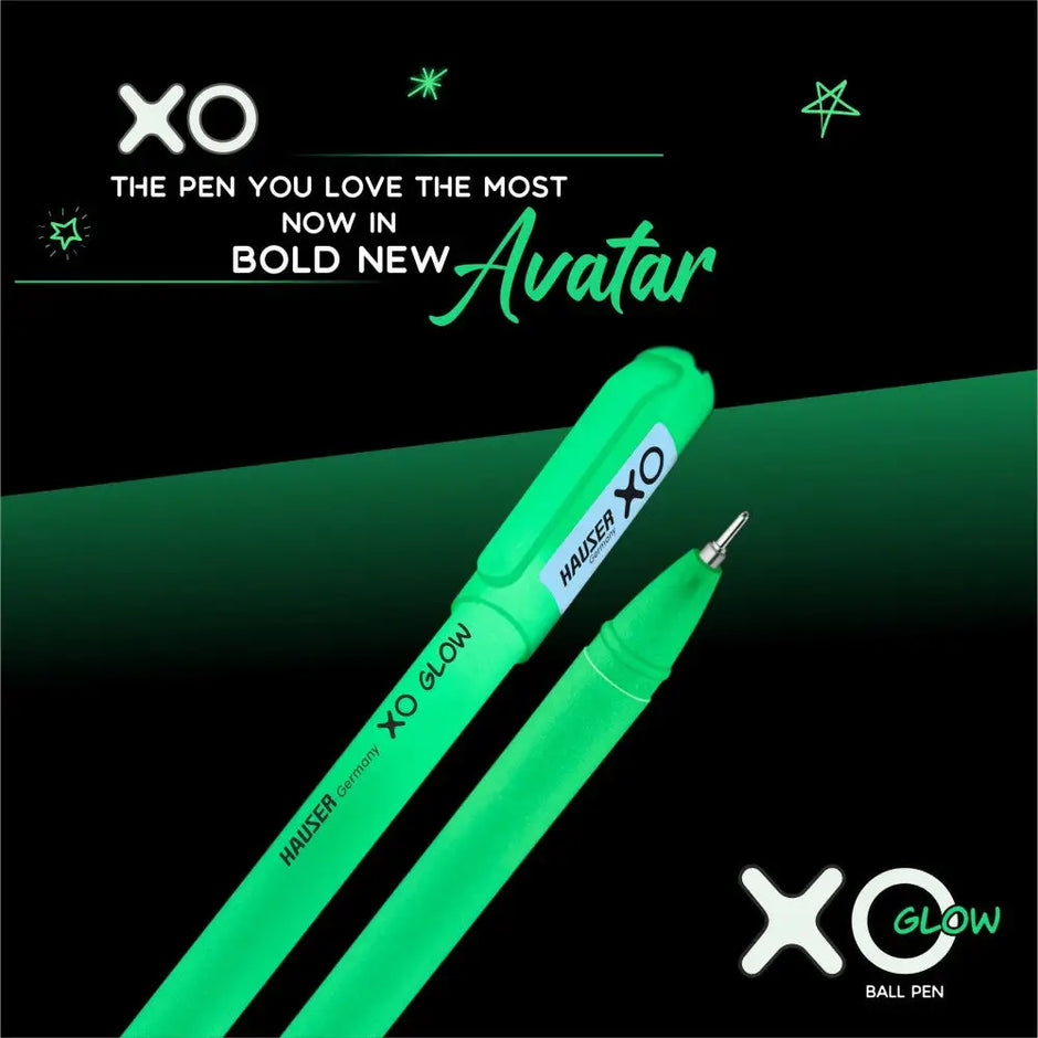 Hauser XO Glow Ball Pen | Pack of 20 | Blue -16 Black - 3 Red - 1 - Ball Pens