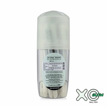 Hauser XO Glow Ball Pen | Pack of 20 | Blue -16 Black - 3 Red - 1 - Ball Pens