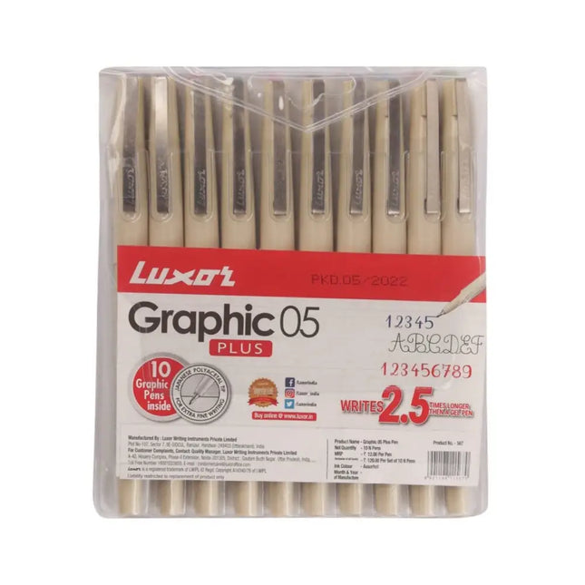 Luxor Graphic 05 Plus Fineliners | Assorted Colour Set of 10 Pens - Fineliners