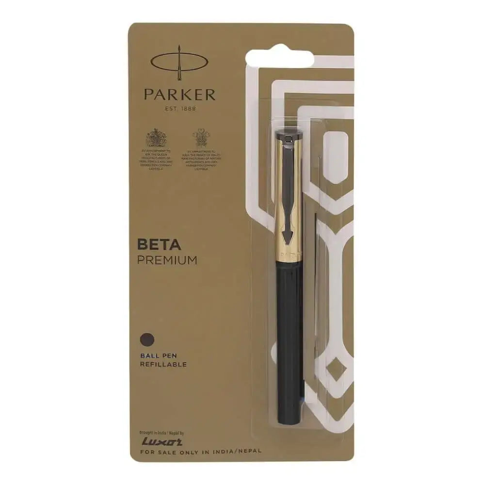 Parker Beta Premium Ball Pen | Coated Clip | Ink Colour - Blue - Gold - Ball Pens