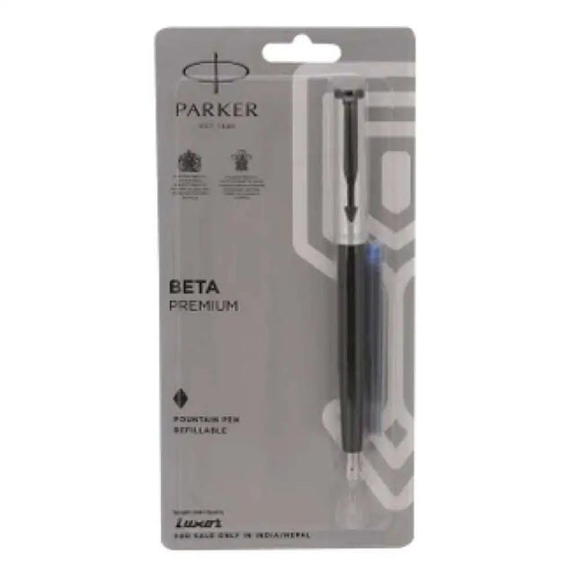 Parker Beta Premium Fountain Pen with Quink Cartridge | Coated Clip - Silver - Fountain Pen