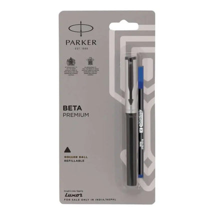 Parker Beta Premium Roller Ball Pen | Coated Clip | Ink Colour - Blue - Silver - Roller Ball Pens