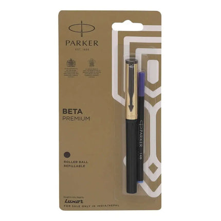 Parker Beta Premium Roller Ball Pen | Coated Clip | Ink Colour - Blue - Gold - Roller Ball Pens