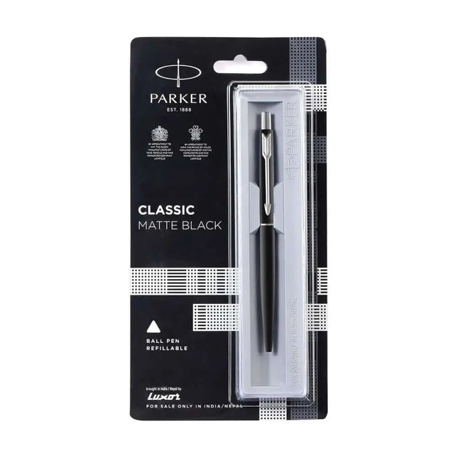 Parker Classic Ball Pen | Ink Colour - Blue - Matt Black / Chrome Trim - Ball Pens
