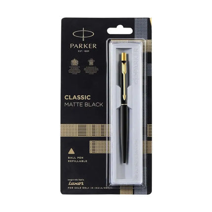Parker Classic Ball Pen | Ink Colour - Blue - Matt Black / Gold Trim - Ball Pens