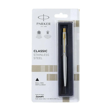 Parker Classic Ball Pen | Ink Colour - Blue - Stainless Steel / Gold Trim - Ball Pens