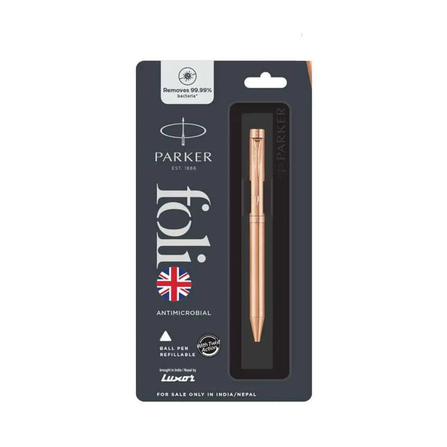 Parker Folio Ball Pen | Ink Colour - Blue - Rose / Rose Gold Trim - Ball Pens