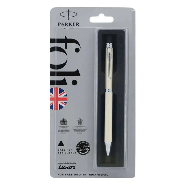 Parker Folio Standard Chrome Trim Ball Pen | Ink Colour - Blue - Ball Pens