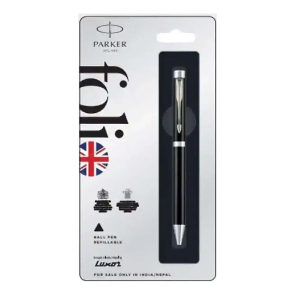 Parker Folio Standard Chrome Trim Ball Pen | Ink Colour - Blue - Ball Pens