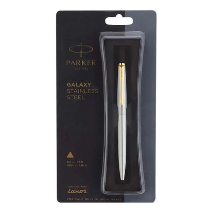 Parker Galaxy Gold Trim Ball Pen | Ink Colour - Blue - Stainless Steel - Ball Pens