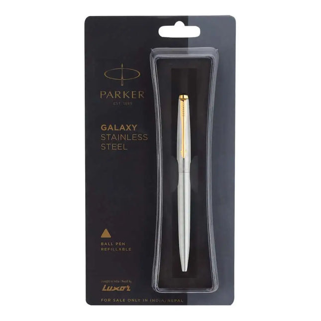 Parker Galaxy Gold Trim Ball Pen | Ink Colour - Blue - Stainless Steel - Ball Pens