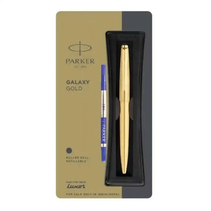 Parker Galaxy Gold Trim Roller Ball Pen | Ink Colour - Blue - Gold - Roller Ball Pens