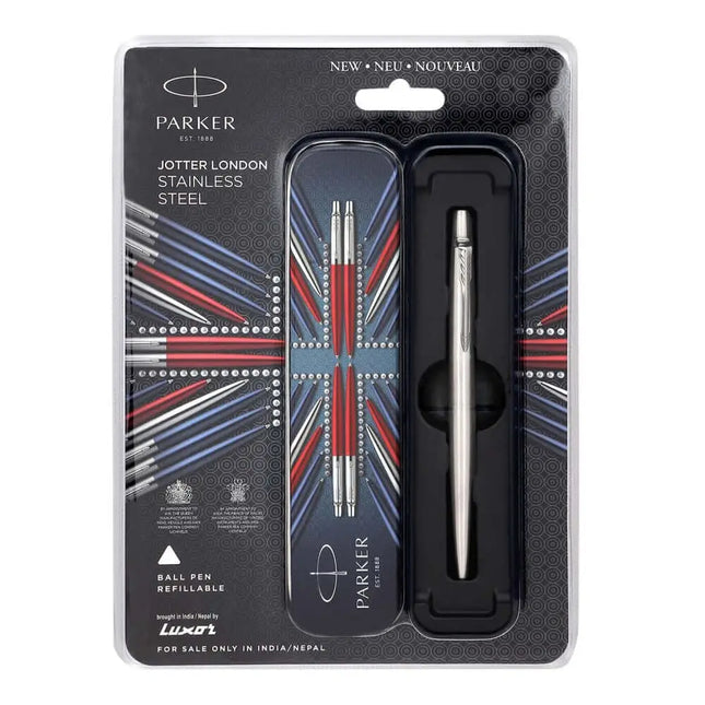 Parker Jotter Ball Pen | Ink Colour - Blue - Stainless Steel / Chrome Trim - Ball Pens