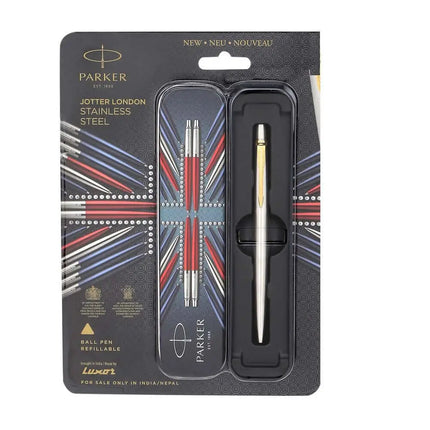 Parker Jotter Ball Pen | Ink Colour - Blue - Stainless Steel / Gold Trim - Ball Pens