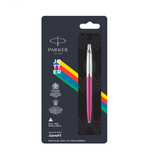 Parker Jotter Standard Chrome Trim Ball Pen | Ink Colour - Blue - Pink - Ball Pens