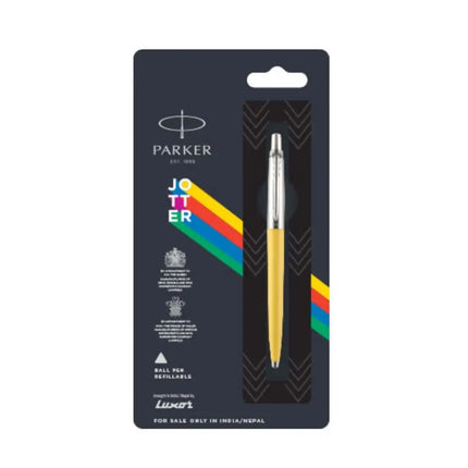 Parker Jotter Standard Chrome Trim Ball Pen | Ink Colour - Blue - Yellow - Ball Pens